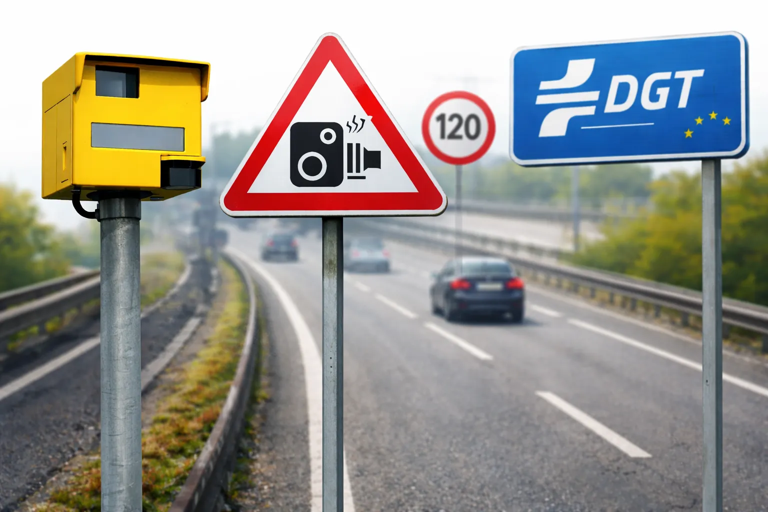 Radar fijo en autopista controla la velocidad según las nuevas multas de la DGT 2026.