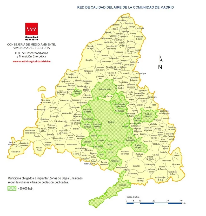 Mapa de las Zonas de Bajas Emisiones de Madrid